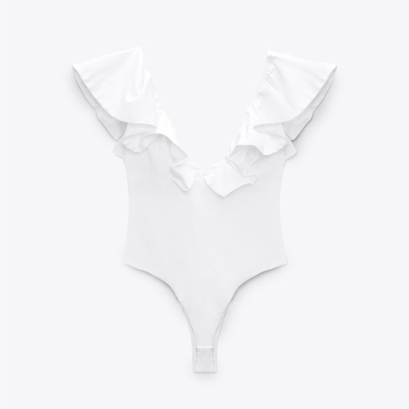 Zara ruffled bodysuit white NWT - Picture 5 of 6